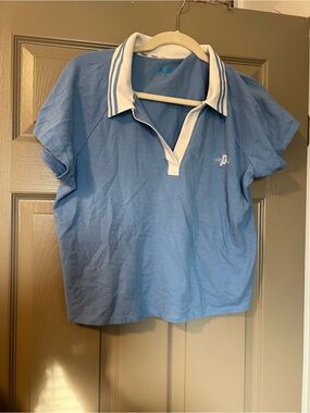 Blue Women's Polo Crop Top with Contrast Collar